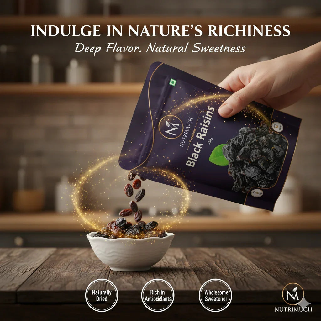Nutrimuch Premium Black Afghan Raisins 250gm | Seedless Kishmish | Natural & Sweet - NutriMuch