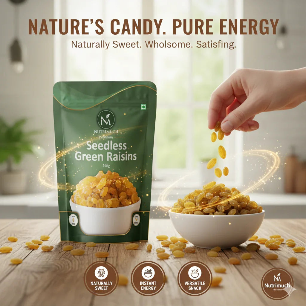 Nutrimuch Premium Green Raisins 250gm | Seedless Kishmish | Natural & Fresh - NutriMuch