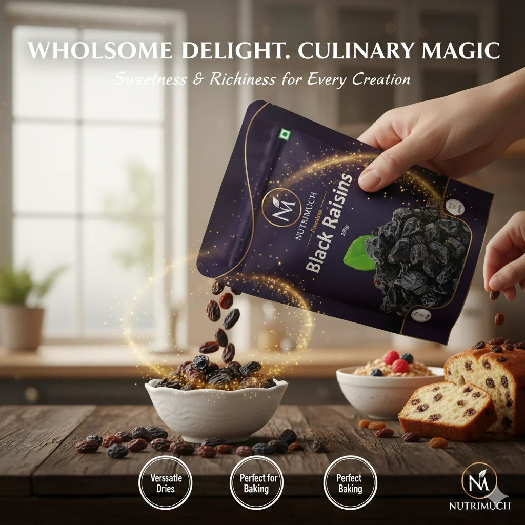 Nutrimuch Premium Black Afghan Raisins 250gm | Seedless Kishmish | Natural & Sweet - NutriMuch