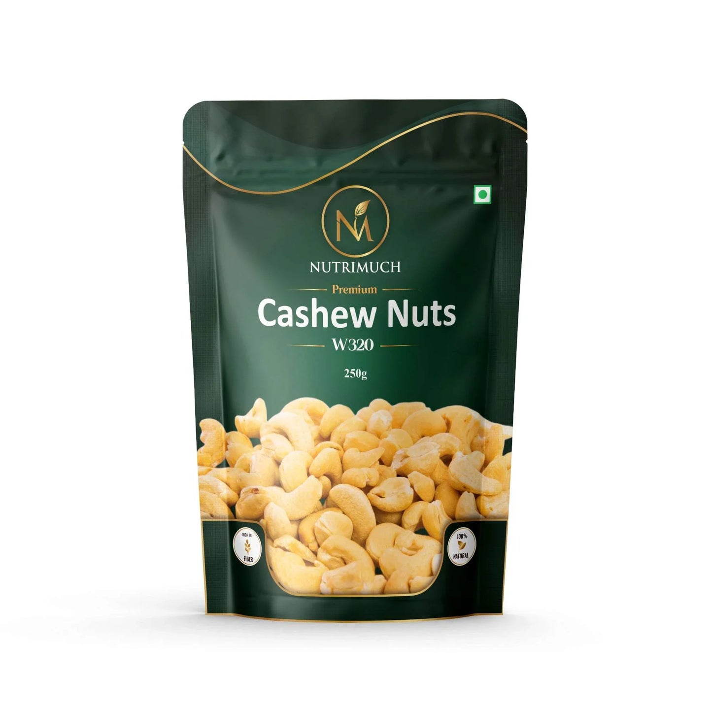 Nutrimuch Premium W320 Whole Cashew Nuts 250gm | Raw & Unroasted Kaju - NutriMuch