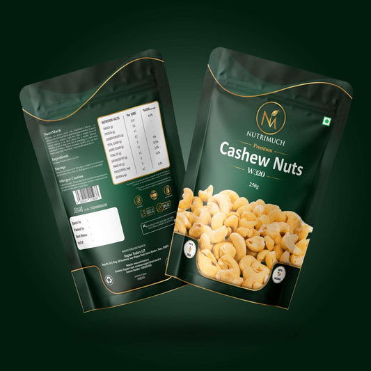Nutrimuch Premium W320 Whole Cashew Nuts 250gm | Raw & Unroasted Kaju - NutriMuch