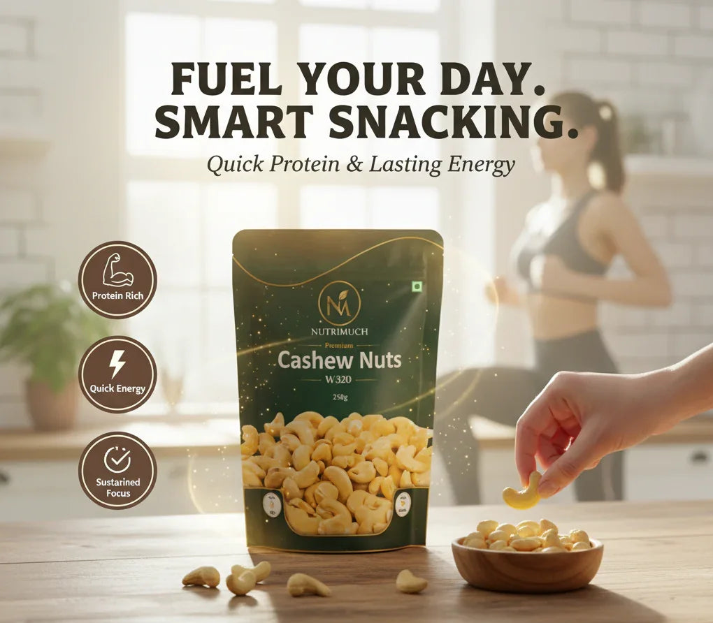 Nutrimuch Premium W320 Whole Cashew Nuts 250gm | Raw & Unroasted Kaju - NutriMuch