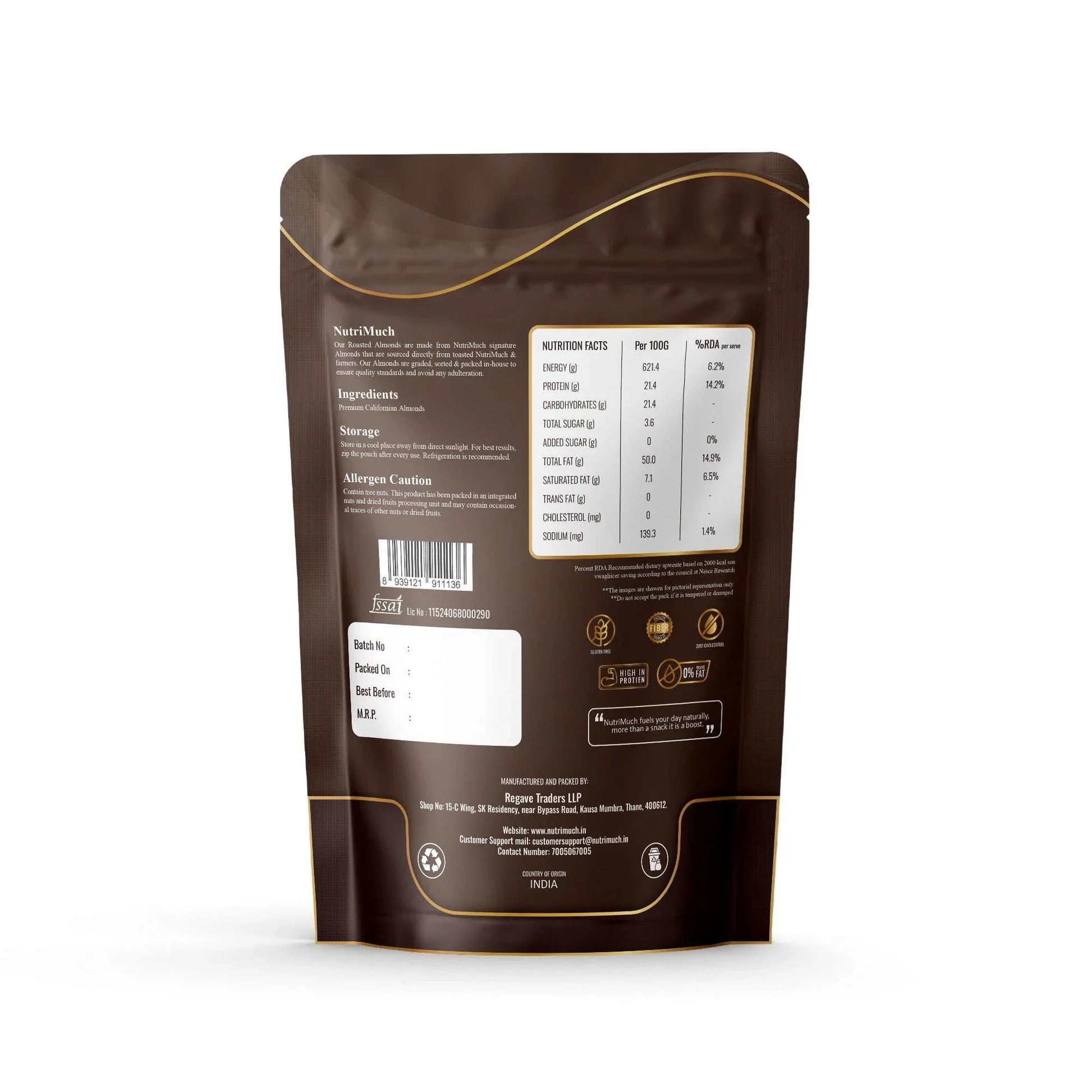 Nutrimuch Premium Californian Almonds 250g | Raw & Natural | Healthy Dry Fruits - NutriMuch