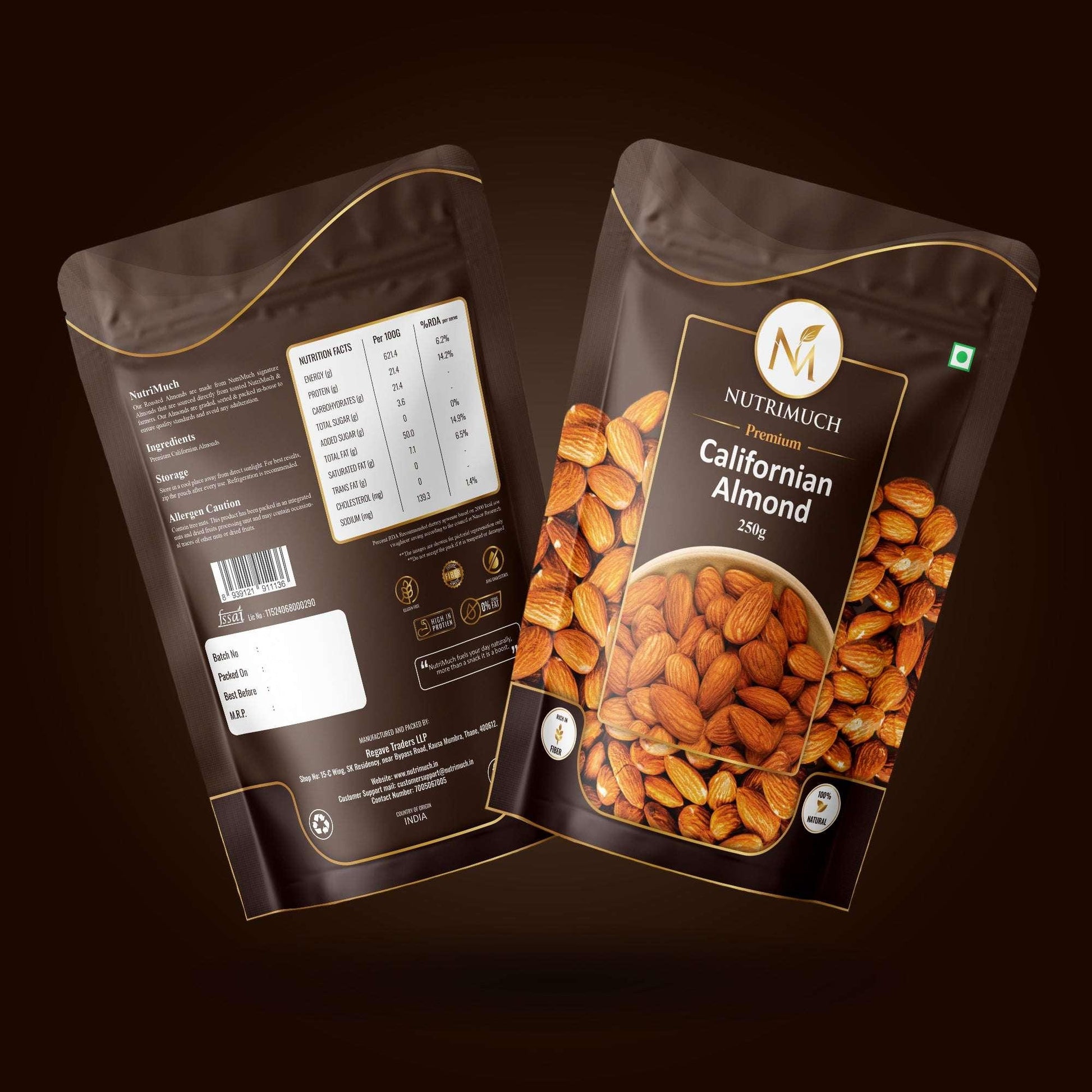 Nutrimuch Premium Californian Almonds 250g | Raw & Natural | Healthy Dry Fruits - NutriMuch