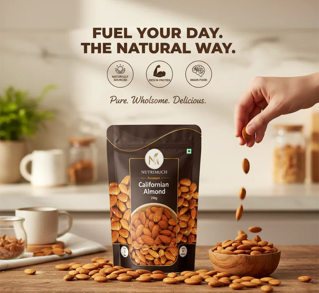 Nutrimuch Premium Californian Almonds 250g | Raw & Natural | Healthy Dry Fruits - NutriMuch