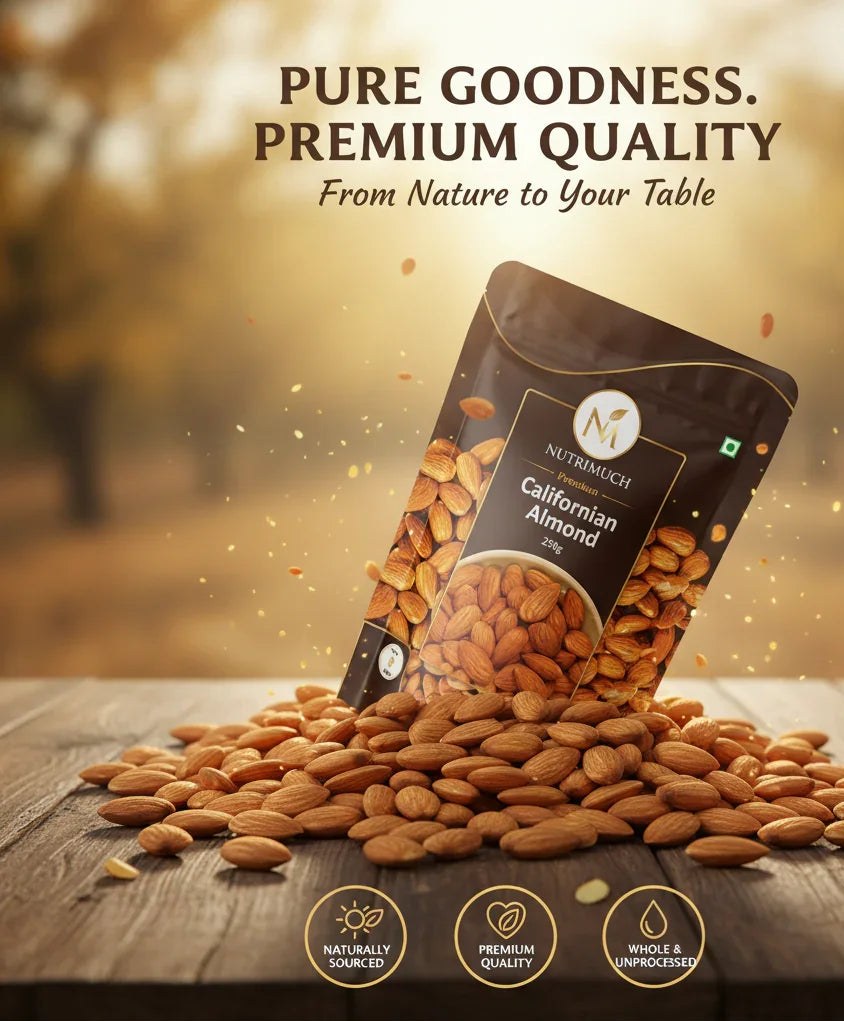 Nutrimuch Premium Californian Almonds 250g | Raw & Natural | Healthy Dry Fruits - NutriMuch