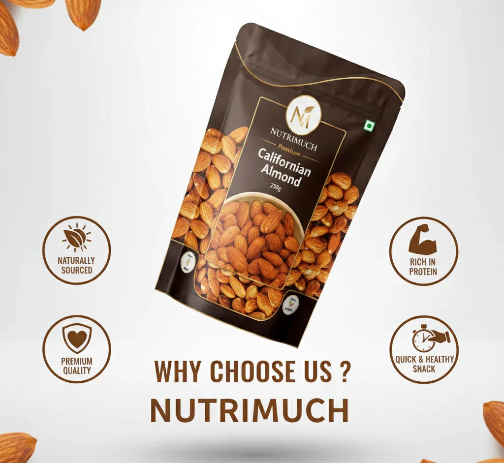 Nutrimuch Premium Californian Almonds 250g | Raw & Natural | Healthy Dry Fruits - NutriMuch