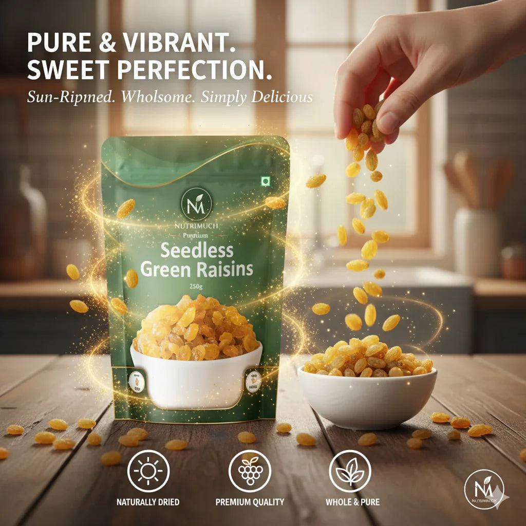 Nutrimuch Premium Green Raisins 250gm | Seedless Kishmish | Natural & Fresh - NutriMuch