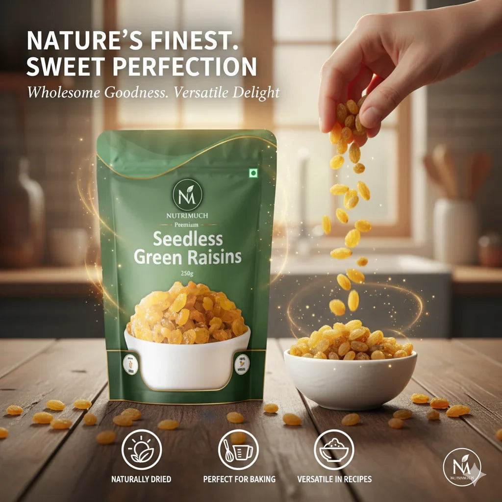 Nutrimuch Premium Green Raisins 250gm | Seedless Kishmish | Natural & Fresh - NutriMuch