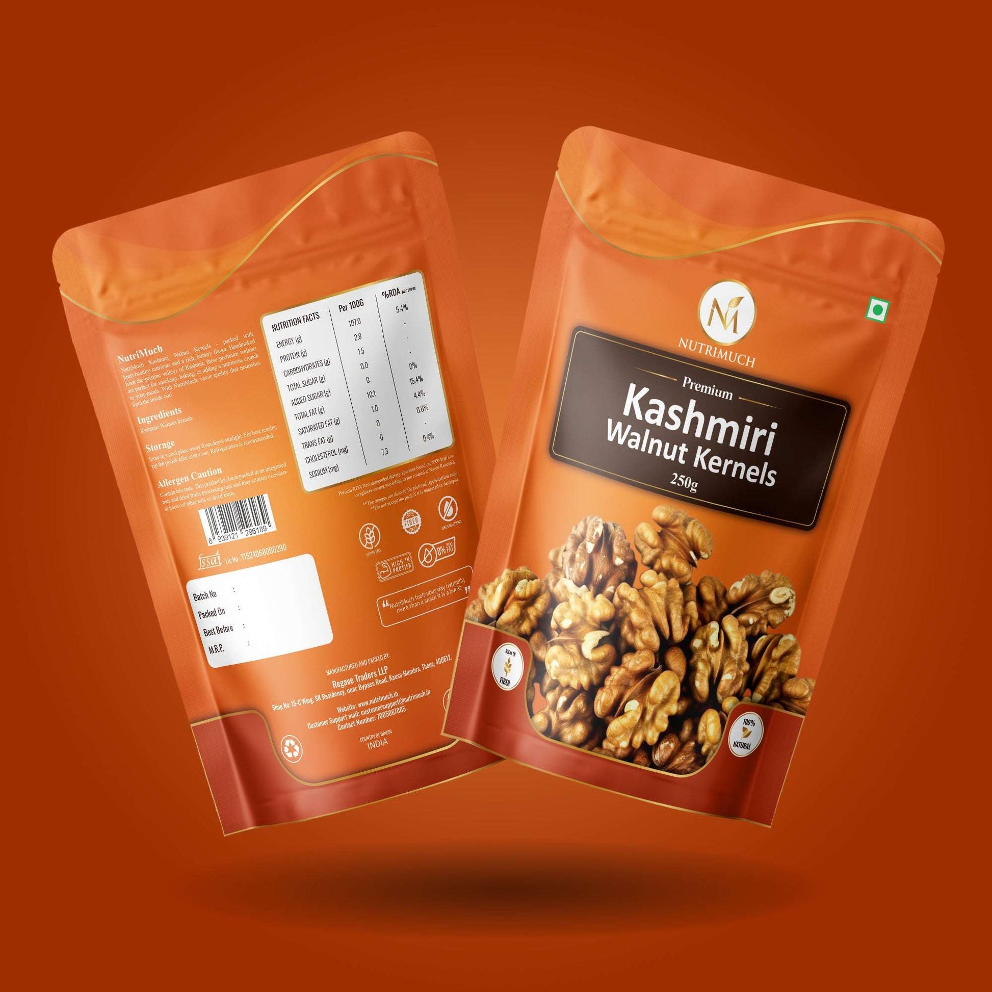Nutrimuch Premium Kashmiri Walnut Kernels 250gm | Akhrot Giri | Whole & Fresh - NutriMuch
